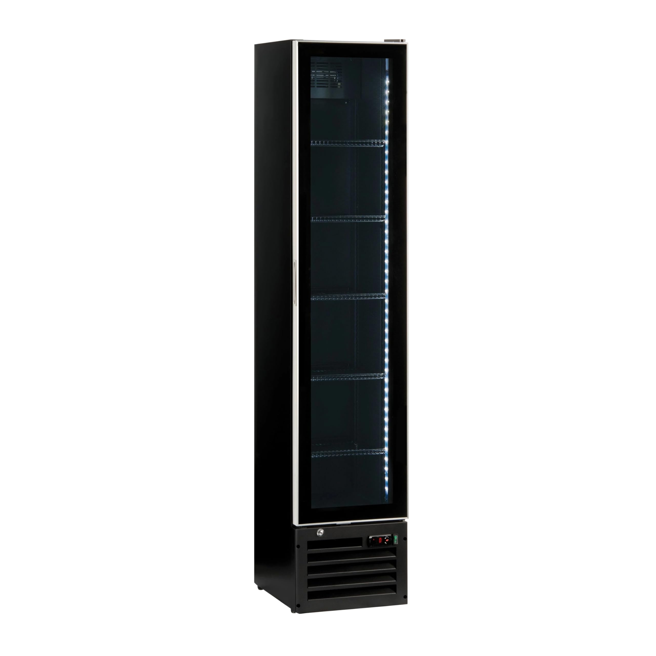 Ristoattrezzature Frigo Vetrina Bibite Verticale SLIM 160 lt - 1 Anta - Nera - +0/+10 °C - 39x47,5x188h cm