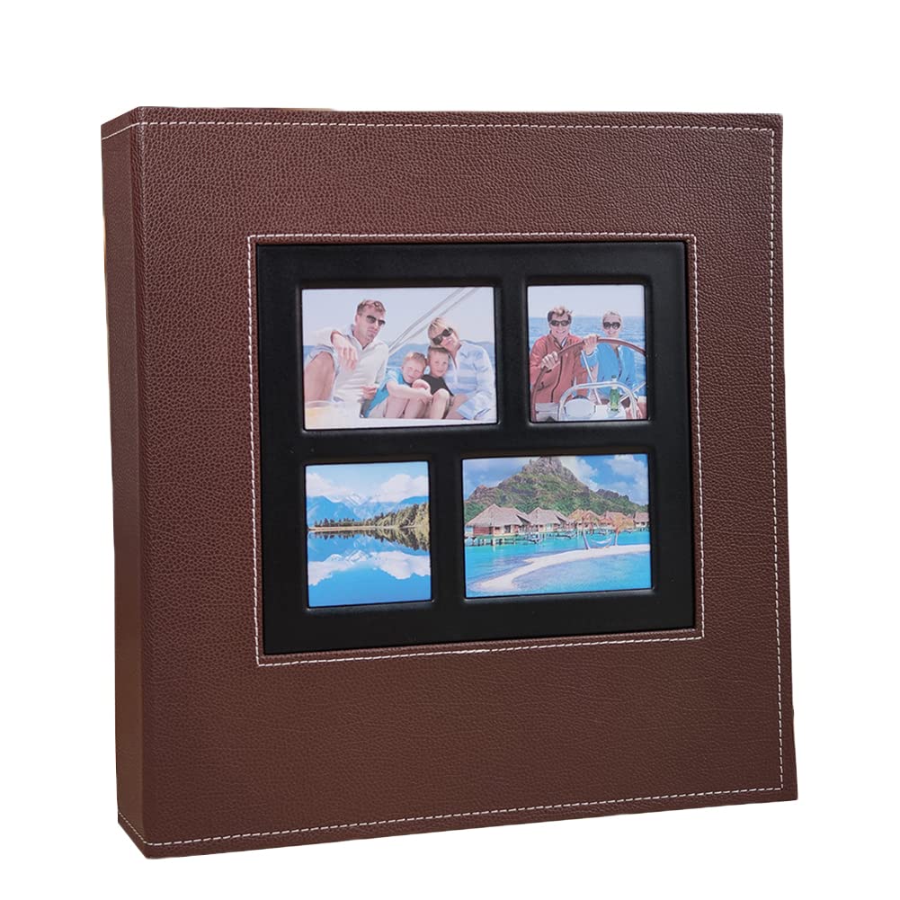 Album de Photos avec Couverture Transparente et 10x15cm 600 Pochettes Photos Horizontales et Verticales Pages Noires Couverture en PU Cuir Albums Photos de Mariage en Famille,31.5x34CM(120 pages),Marron