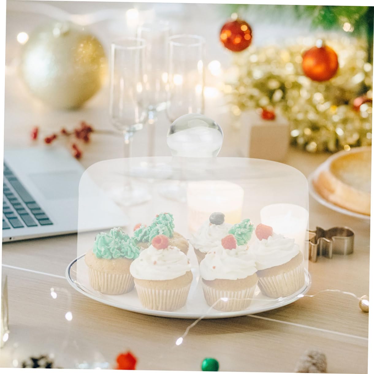Couvercle en Verre pour Gâteau Dôme à Gâteau Réutilisable Support Solide pour Buffets et Dîners Protection Alimentaire la Poussière