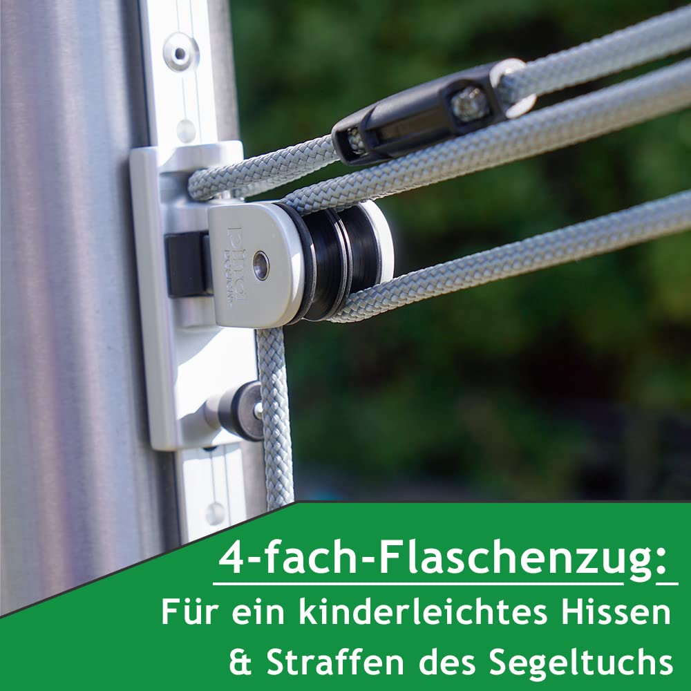 Gleitschlitten (Genua) mit Doppelrolle für Sonnensegel & 4-Fach-Flaschenzug