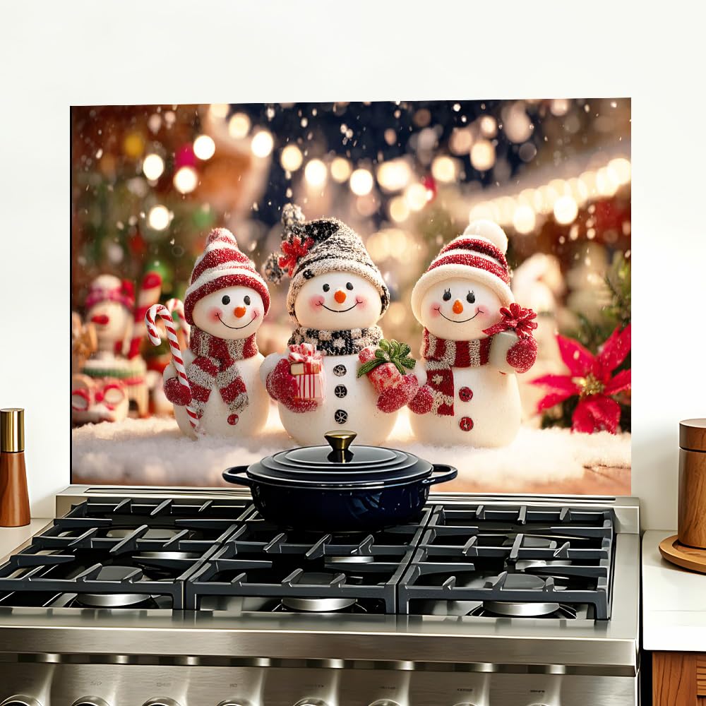 Three Snowmen Christmas Backsplash Peel and Stick, 35.4x23.6 in