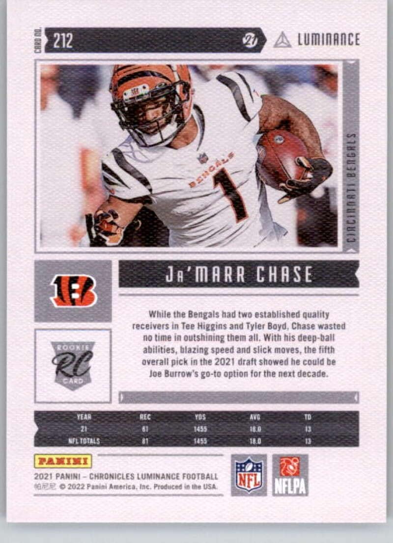 2021 Panini Chronicles Luminance Update Rookies #212 Ja'Marr Chase RC Rookie Cincinnati Bengals NFL Football Trading Card