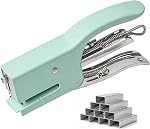 Compact Mini Plier Stapler with 750 Staples (Mini 3/16 Inch), Portable Handheld Ergonomic All-Metal Squeeze Binding Tool Desktop Paper Fastener for Office School Home Business Travel Receipts - Green
