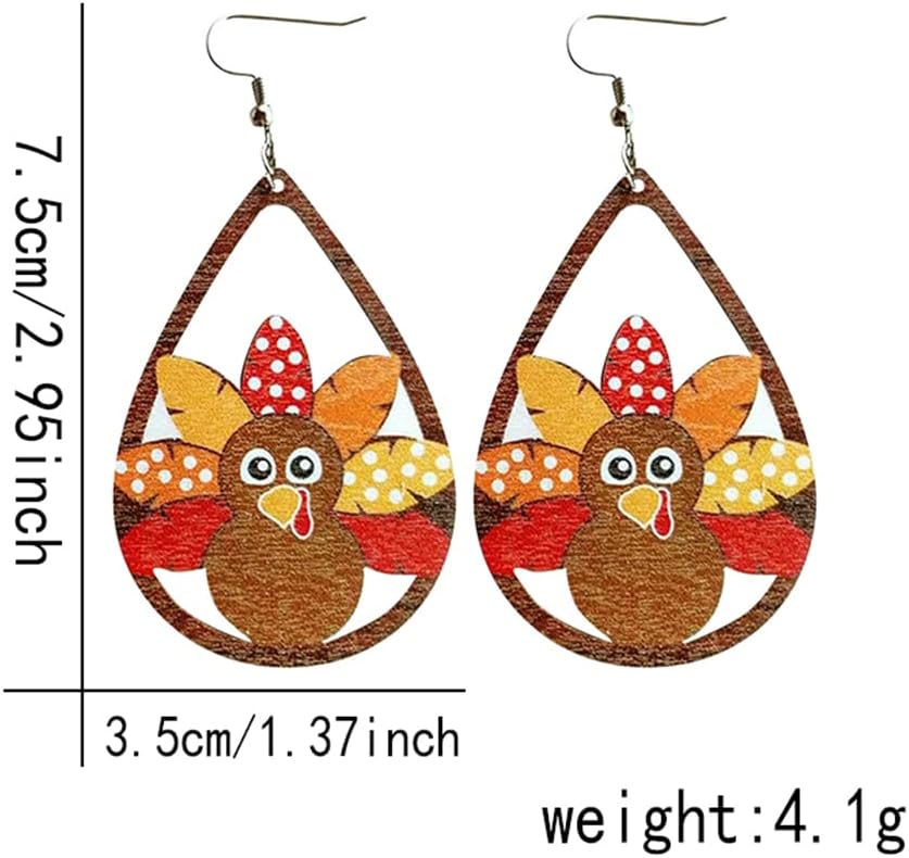 Thanksgiving earrings Handmade Autumn Turkey Chicken Pumpkin Sunflower Maple Leaf Wood Earring for Women Thanksgiving Day Jewelry Gift - Image 2