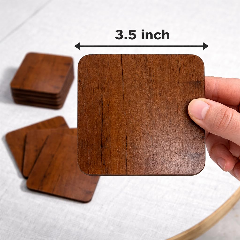 Wooden Tea Coasters - Set of 6 | Natural Wood -4
