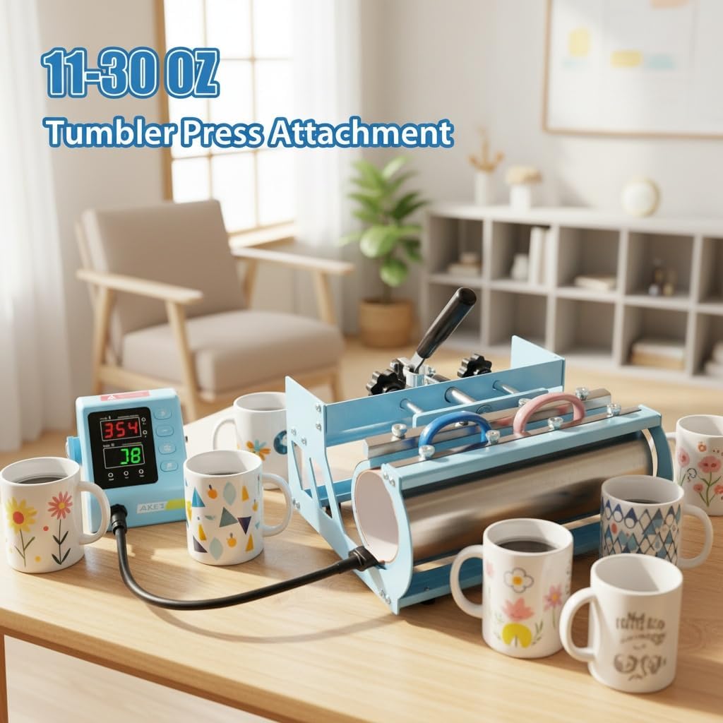 8 in 1 Heat Press kit, 15x15 Heat Press Machines with Attachment 9-30oz Tumblers Press, Hats Press, Flats Press, Multifunction Combo DIY Heats Transfer Press Vinyl for Beginners and entrepreneu