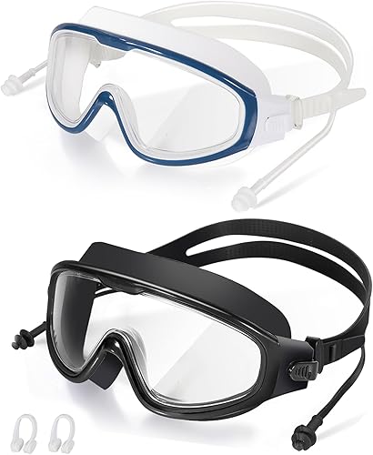 Miniatura 23 de Gafas de natación para adultos, a prueba de fugas, gafas de piscina antivaho, gafas de natación de visión amplia con tapones para los oídos y clip