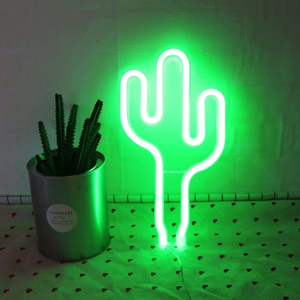 EONYUANGUO LED Neon Night Light, LED Neon Light Signs Wall Decorative Night Light Battery and USB Powered Home Decor Neon Light for Kids Bedroom (Green Cactus)
