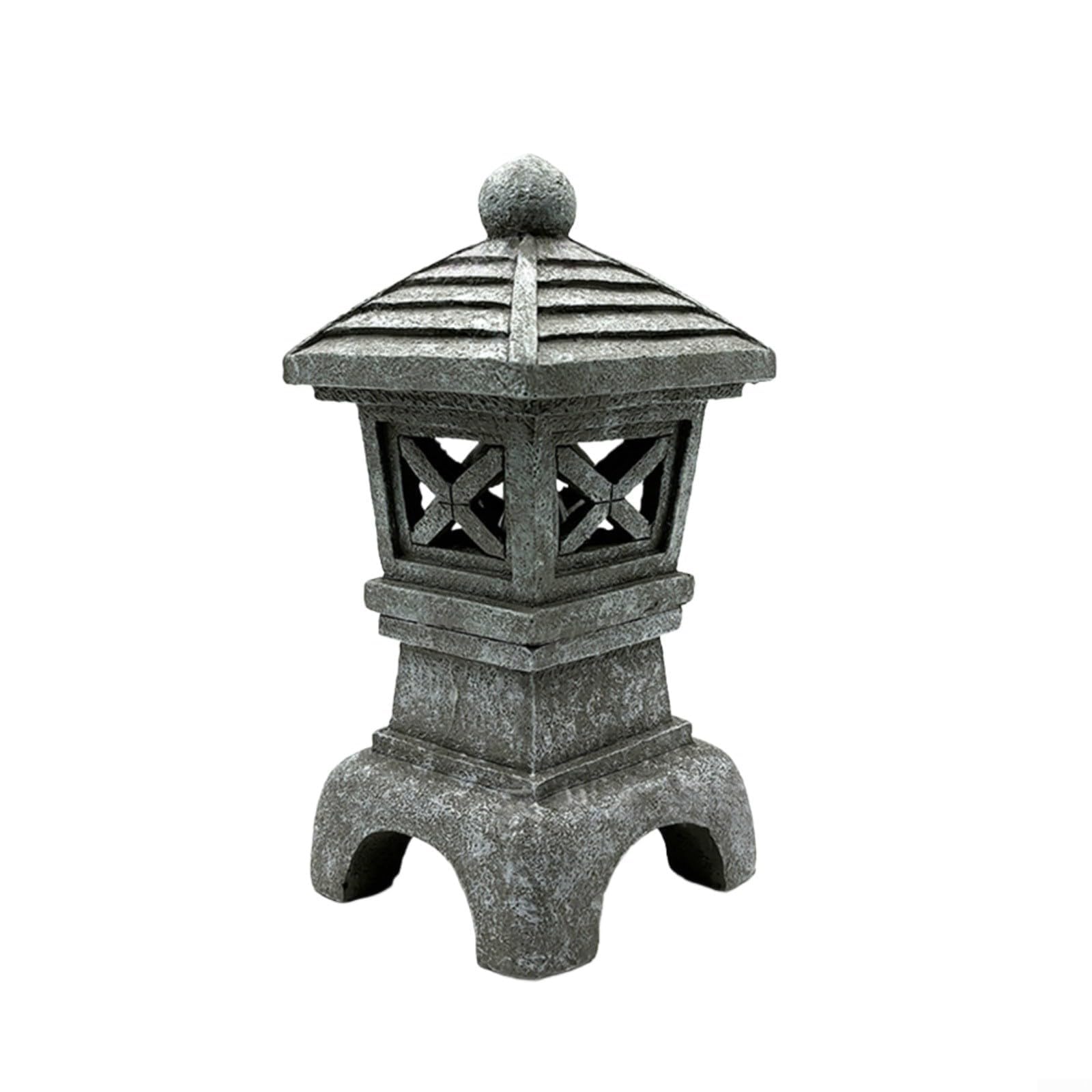 KiraKira Szara Polyresin solarna latarnia pagodowa, japońska statuetka ogrodowa zen ze zintegrowanym oświetleniem LED, do kompaktowej dekoracji na zewnątrz na patio (B)