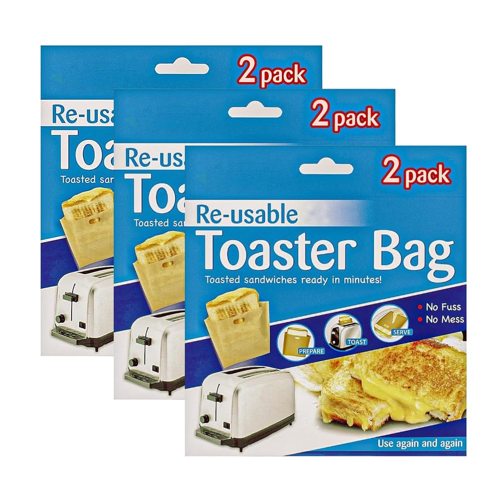 Zopper Toaster Bags Reusable 3 x 2pk – Toastie Bags Non-Stick – Ideal for Grilled Cheese & Sandwiches – Quick & Mess-Free - Use Again & Again