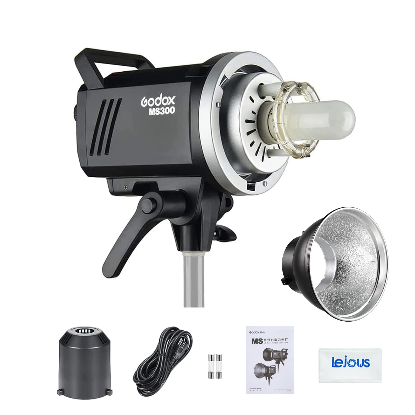 Godox MS300 Kompakt Studioblitz, 300ws 5600K 2,4G Wireless X System, Kurz Recyclingzeit, 150W Modelling Lampe, mit Standardreflektor