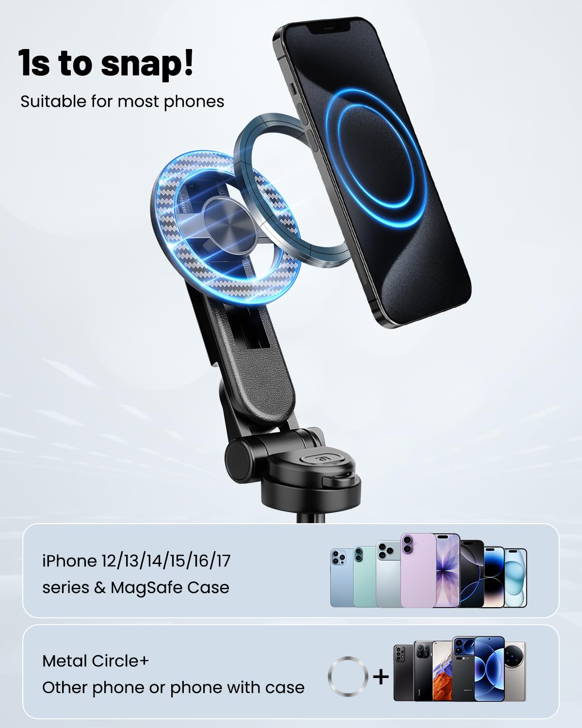 Victiv Magnetyczny statyw do telefonu, ultraprzenośny mini kijek do selfie z odłączanym pilotem i pierścieniem magnetycznym, kompatybilny z iPhone'ami 17/16/15/14 Pro Max Mag-Safe, Samsung, Huawei