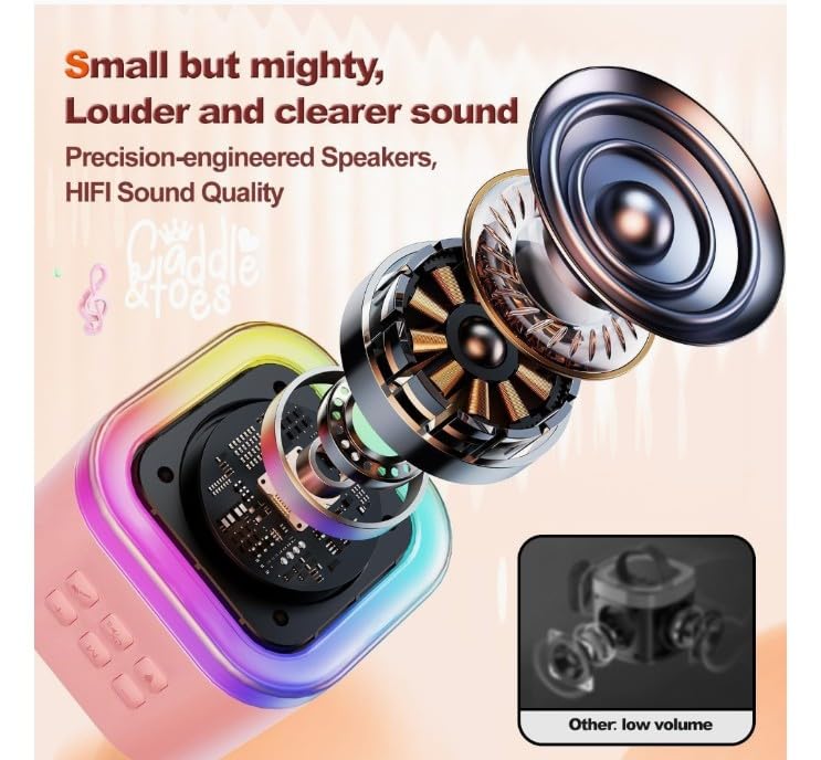 Image of Mini Karaoke Machine for Kids, Portable Bluetooth Speaker with Wireless Microphone, LED Lights, Voice Changer, Girls Gift Ages 3-12
