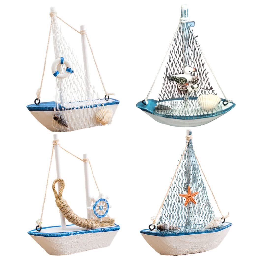 Whyzsjnclg 4PCS Wooden Sailboat Model Set Mini Sailing Boat Ornament Home Decor Kit for Office