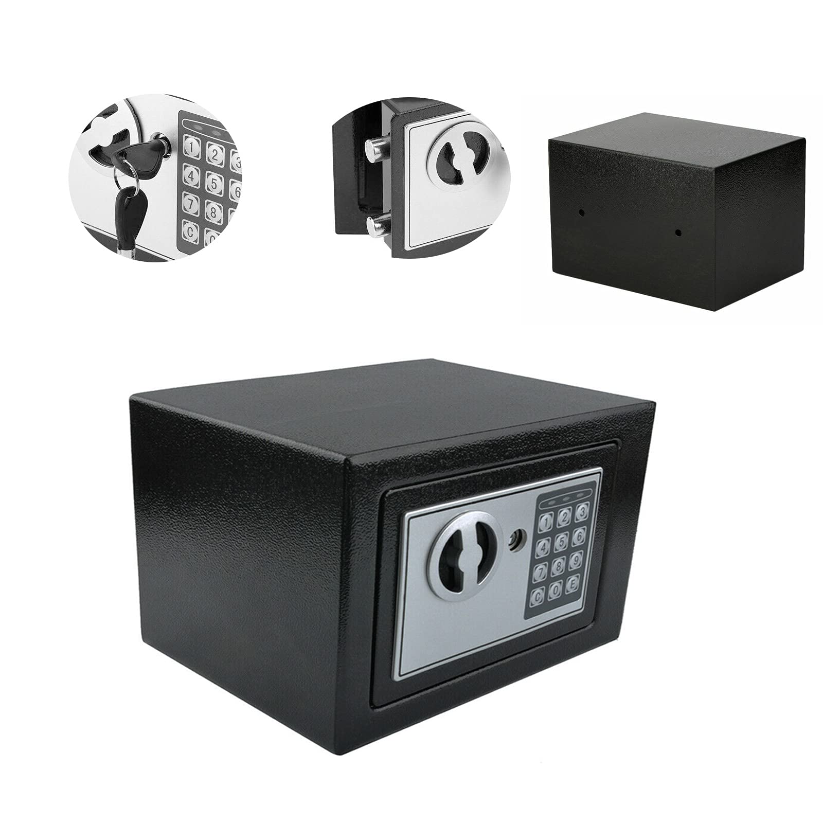 Autofather Black 4.6L Mini Digital Keypad Cash Safe Solid Steel Safety Box Digital Electronic Safe Box For Home Office Security Waterproof Fireproof Safe For Home Office Security,