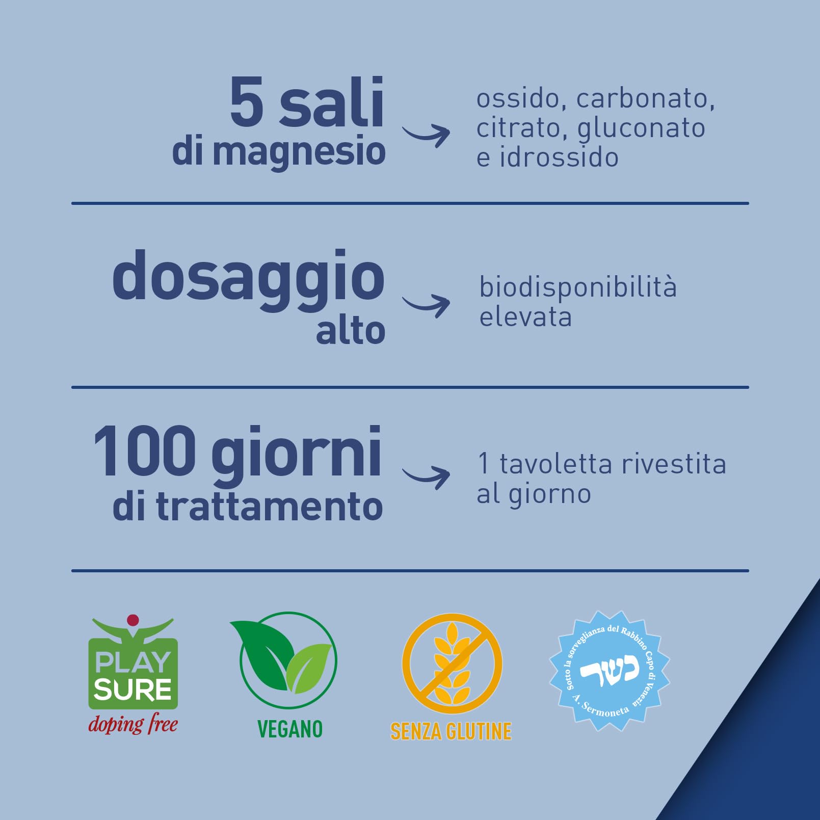 LongLife Magnesium 375® | 5 sali di magnesio | Alto dosaggio | Integratore magnesio antistress | 100 tavolette | Oltre 3 mesi di trattamento | Vegano e senza glutine