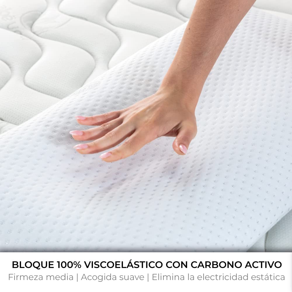 Almohada Visco Carbono Delia con Doble Funda, 150cm, Transpirable, Antiácaro, Termoregulable, Firmeza Media, Ergonómica, Perfecta Adaptabilidad a Cuello y Cabeza, Tejido Strech. Fabricada en España