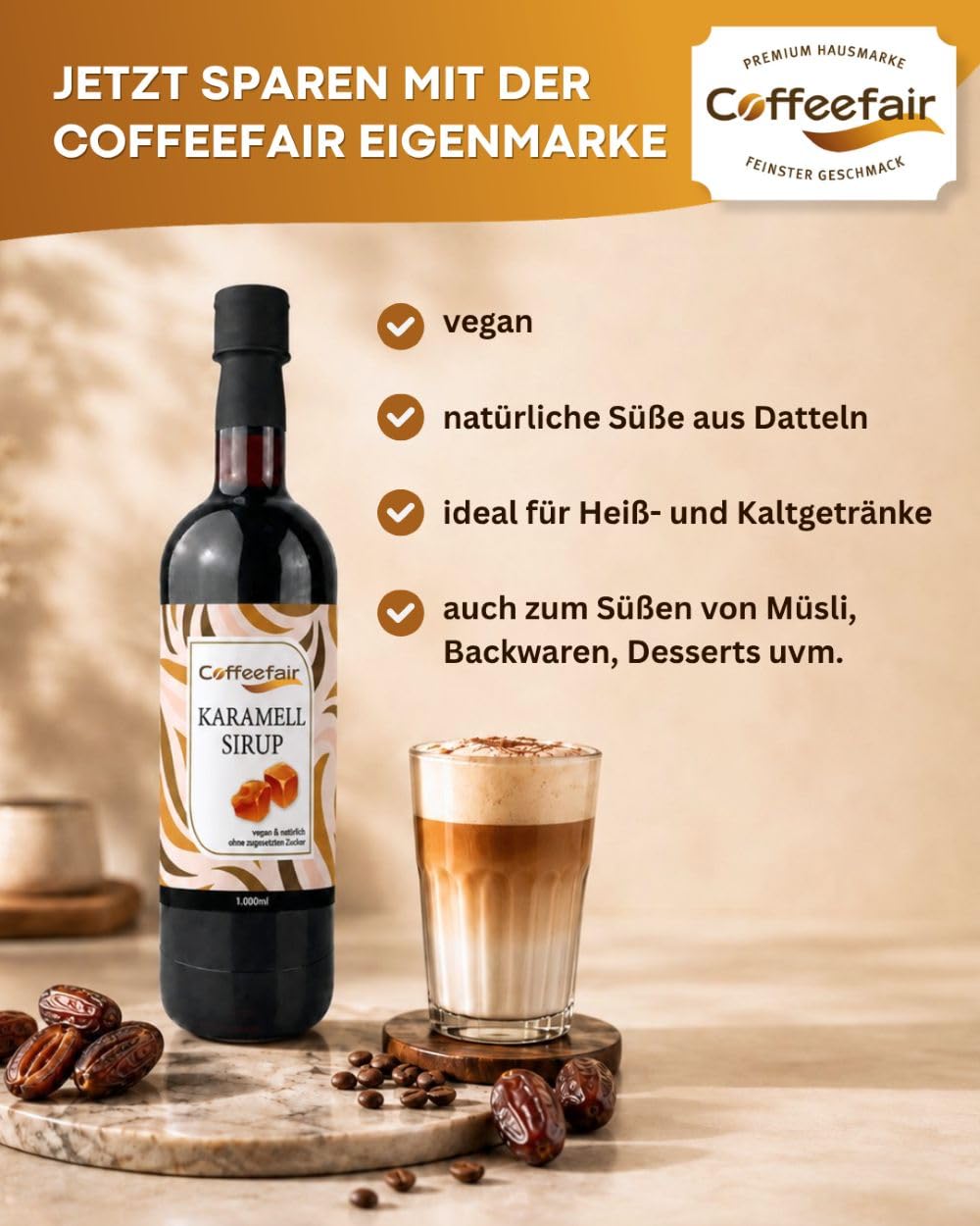Coffeefair Karamell Sirup 6 x 1l PET Kaffeesirup
