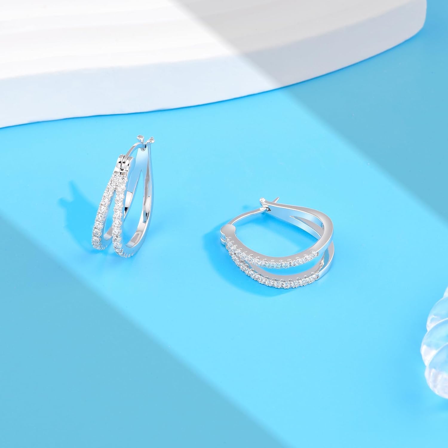 Hypoallergenic Hoop Earrings for Women, 14K Gold Plated Double Hoops Earrings with Cubic Zirconia Pave Cluster Lightweight Hoops Earrings for Lover Anniversary Birthday Christmas - Image 6