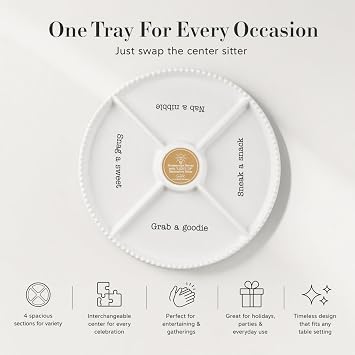 Mud Pie Circa Divided Tray, White, 12 1/4 dia | Base for Interchangable Platter Inserts
