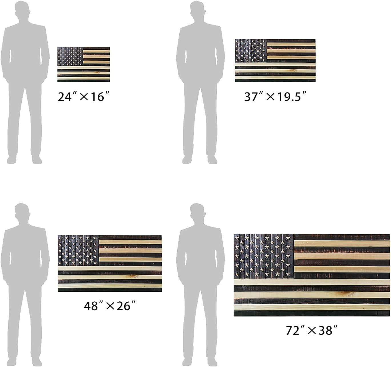 CONSDAN Wooden American Flag Wall Art, Handcrafted USA Hardwood, Rustic, 24"x16"