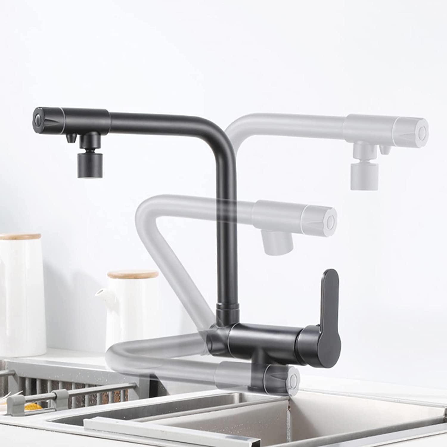 ZQFHSX 3Way Kitchen Faucet with 360° Rotation Brushed Black Mixer Tap for Reverse Osmosis System Versatile 3in1 Design Ideal Front Window Sinks LWX