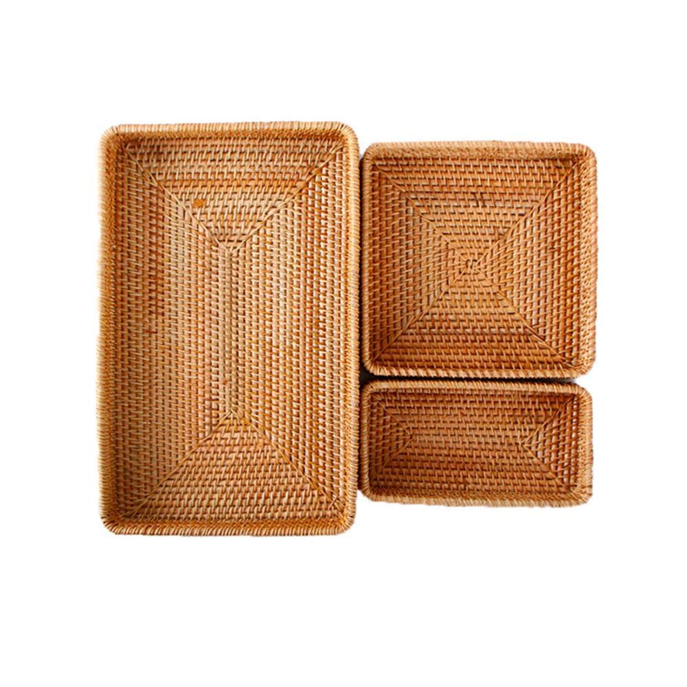 MoonyLI Paniers de rangement en rotin faits à la main Panier à pain Stockage de fruits et légumes Paniers en osier Rotin tissé Décoratif pour la maison Organisateur Plateau de nidification Plateau