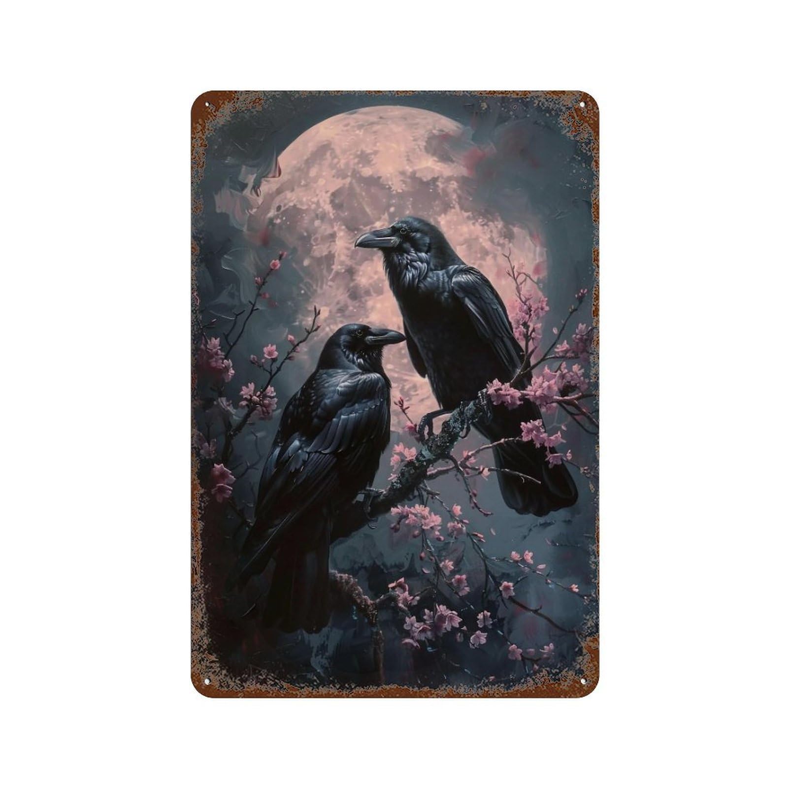 YHGERTKU Gothic Cherry Blossom Crows 03 Wall Art Retro Iron Vintage Metal Tin Sign Poster Modern Decor for Living Rooms Gift 30x20cm
