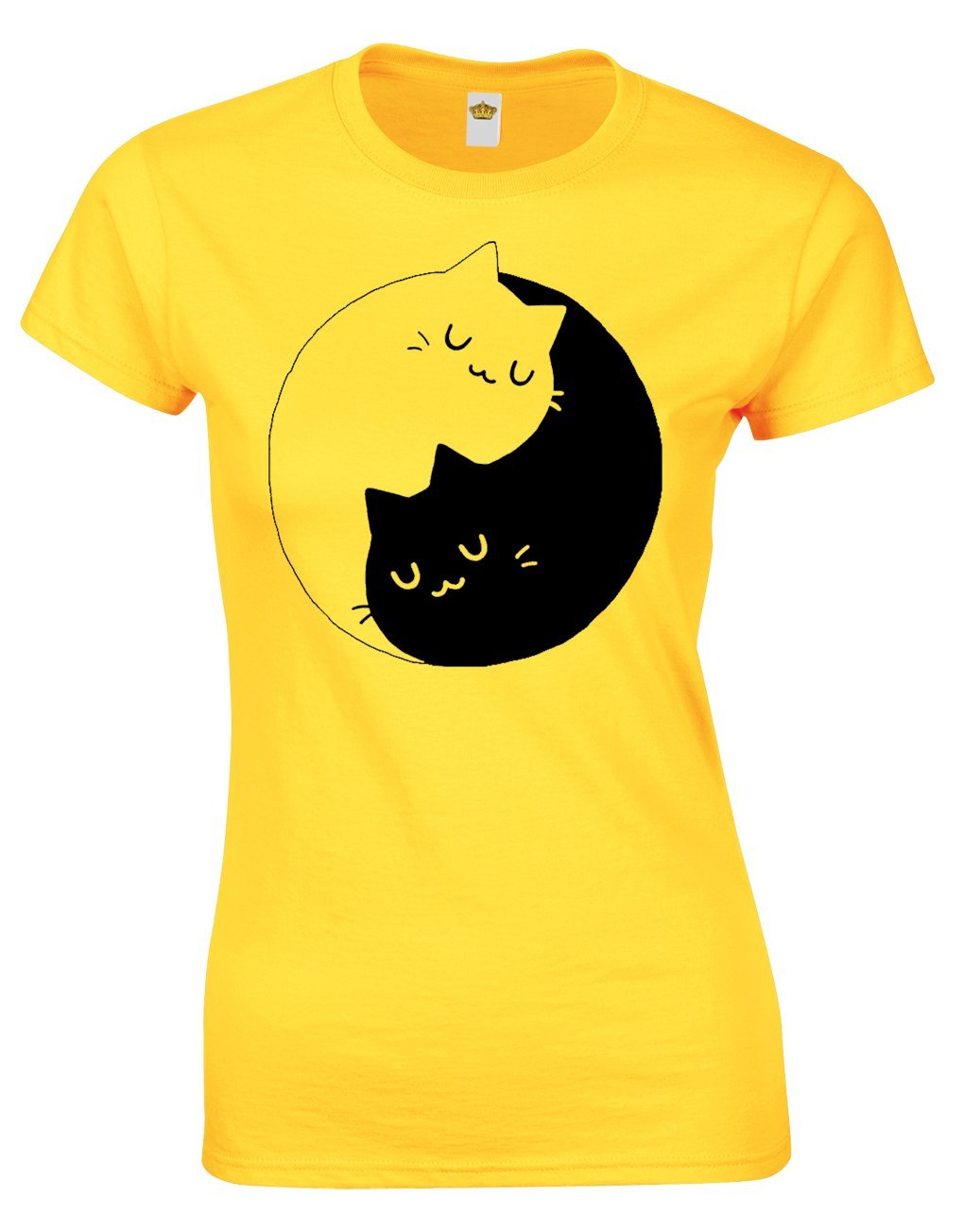Crown Designs Women's Yellow Ying Yang Kittens For & Teenagers Fitted T-Shirts Tops - /S - 6/8