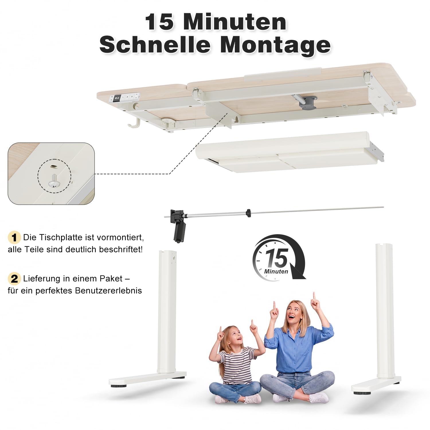 Devoko Kinderschreibtisch, Elektrisch Höhenverstellbarer Schreibtisch mit neigbarer Tischplatte mit Schubladen, Standing Desk mit 3 Speicherplätzen, Schreibtisch Kinder ab 6 Jahren, 120 x 60 cm Beige