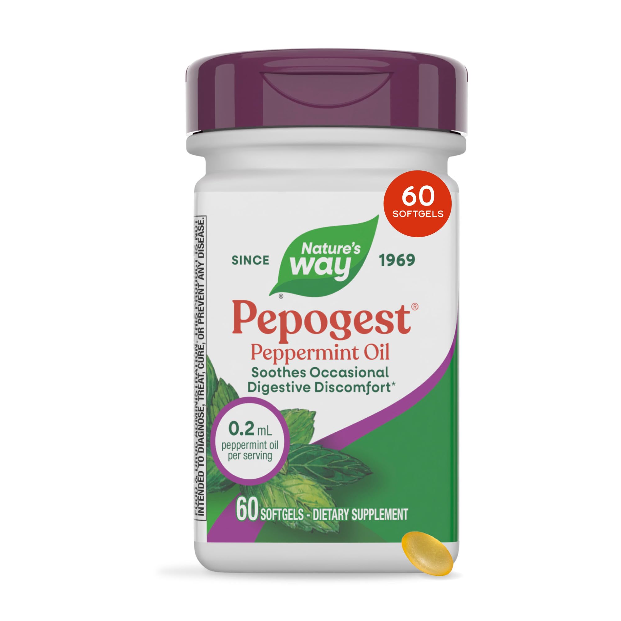 Nature's Way Pepogest Peppermint Oil Softgels, Supports GI Comfort*, 60 ct 60 Count (Pack of 1)