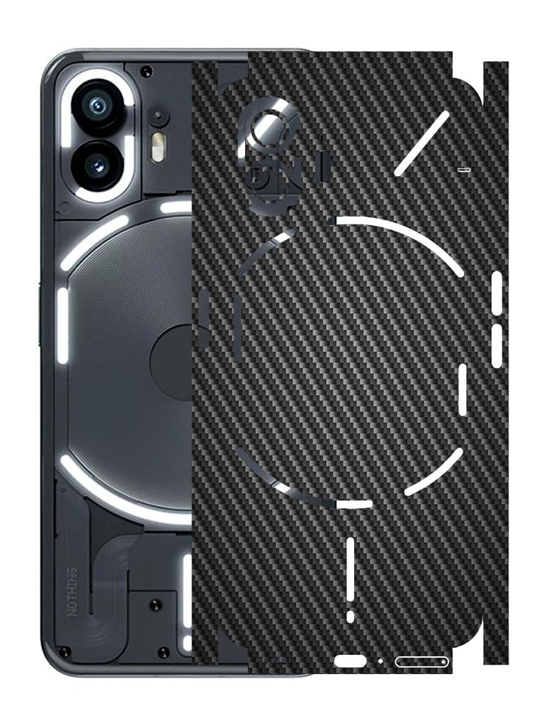 AtOdds - Compatible for Nothing Phone 2 - Mobile Back Skin Sticker - Lamination - Film Wrap (Coverage - Back+Camera+Sides) (Design - Black CF)