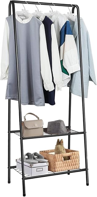 Holdfiturn Small Clothes Rails 60 * 36 * 151cm Clothing Coat Rack Clothing Rail for Bedroom Hanging Rail for Clothes Childrens Garment Dress Hanging Display Stand with Shoe Storage Shelf (Black)