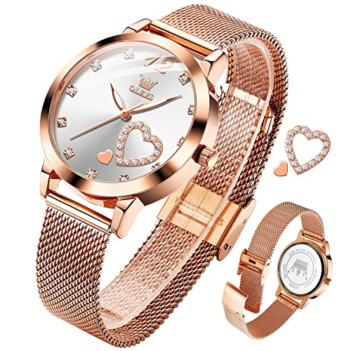 Olevs Ladies Watches Rose Gold Small Wrist Watch For Women Mesh Stainless Steel Waterproof Dress Silver And Gold Women Wristwatch Luminous Relojes De Mujer Lady White Dial Female Watch With Diamond #TOP22