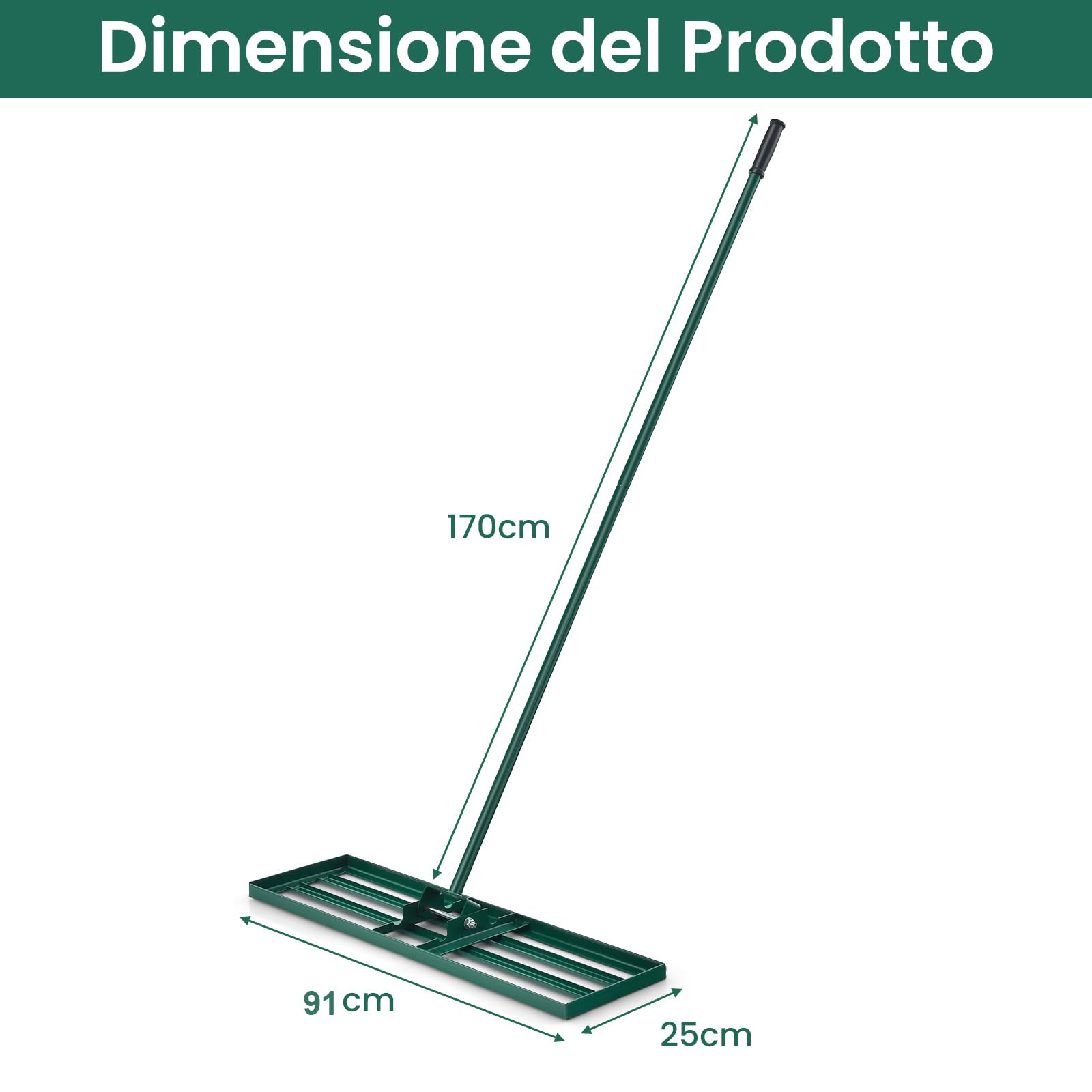 RELAX4LIFE Rastrello da Giardino 75/91/106CM, Rastrello Livellatore per Prato, Attrezzo da Giardino in Metallo per Livellare il Terreno e la Sabbia del Prato (91 x 25 cm)