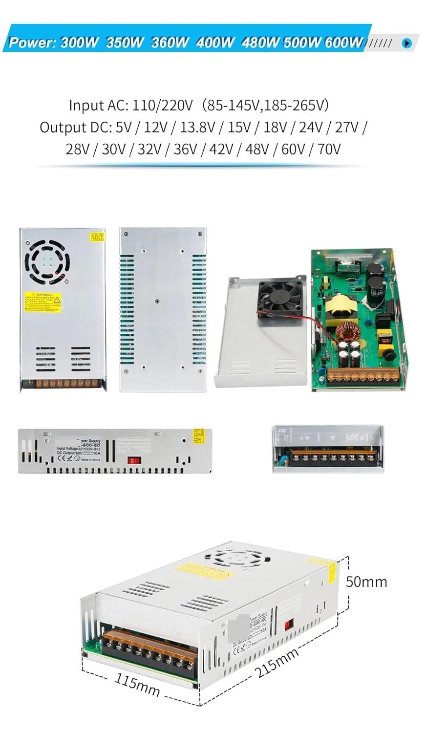 100-120V/200-240V AC to DC 18V 22A 400W Switching Power Supply Drive Transformer Electrical Equipment 1Pcs