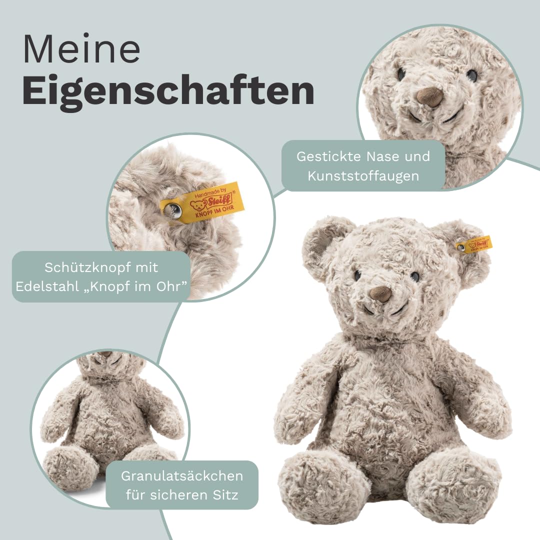 Steiff Kuscheltier Honey Teddybär, Süßes Stofftier, Kinder, Jungen & Mädchen, Friends, Plüschtier 38 cm, Hellgrau, 113437