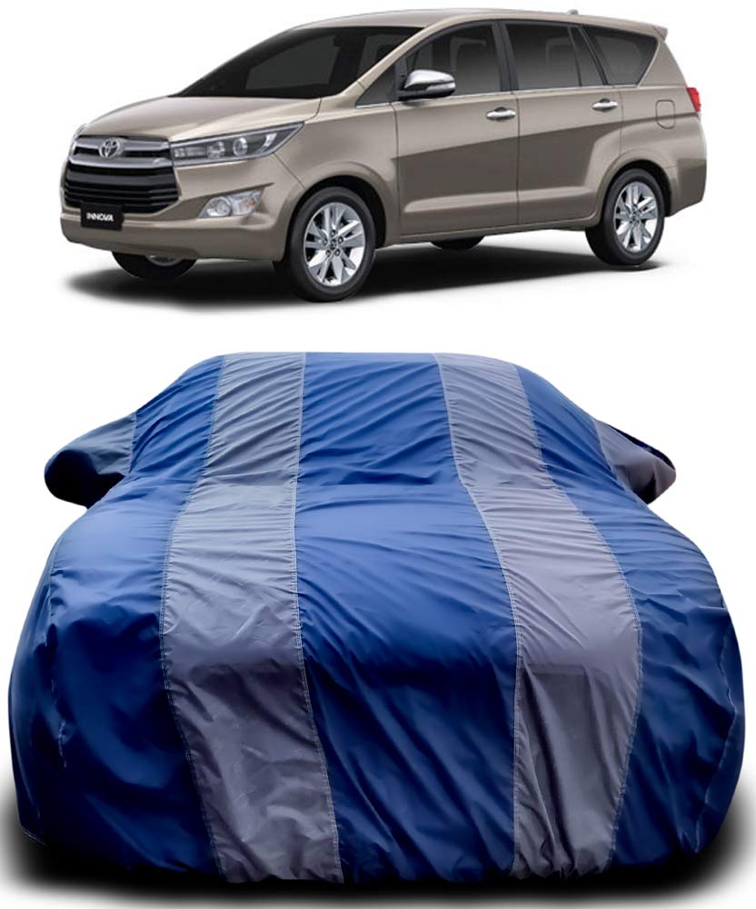 MOTROX Car Cover Compatible with Innova with Mirror Pocket Triple Stitched Bottom Elastic Water Resistant UV Protection & Dustproof Car Cover-Blue & Grey