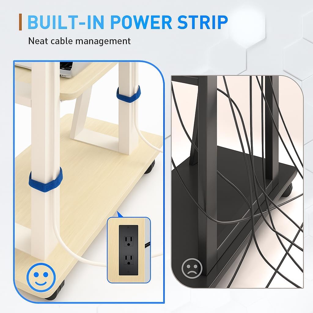 DIOOSN Rolling TV Stand for 32-80 Inch TVs, Mobile TV Cart with Power Outlet, Outdoor TV Stand with Wheels, Portable tv Stands for LCD OLED 4K Flat/Curved Panels Max VESA 600x400mm (Maple)