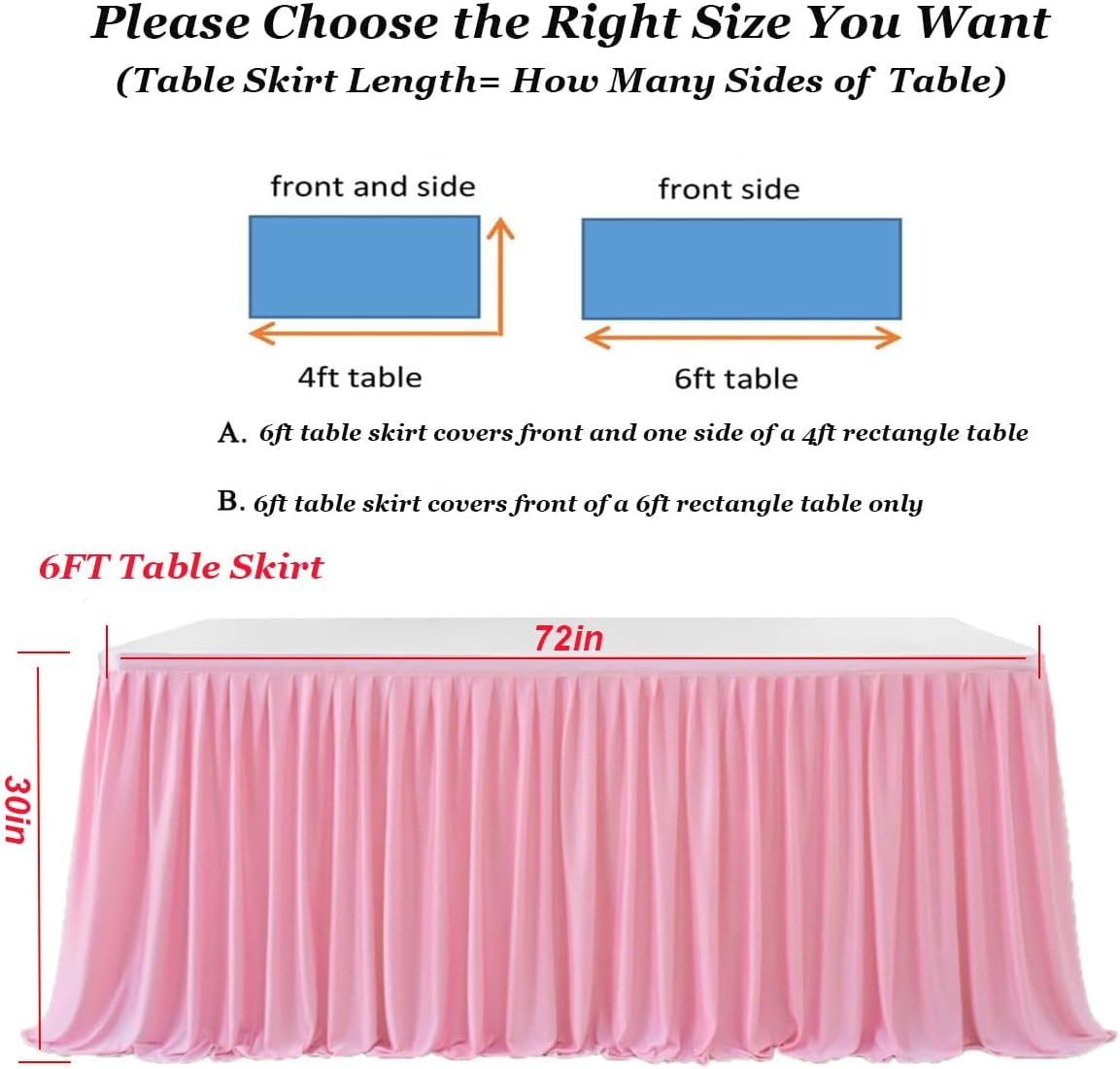 Albassa Polyester Table Skirt for Rectangle Tables Wrinkle Resistant Pleated Ruffle Table Cloth for Banquet, Wedding, Baby Shower, Display Gift Dining Table (Pink, 6ft, 72in(L) X30in(H)) image 3