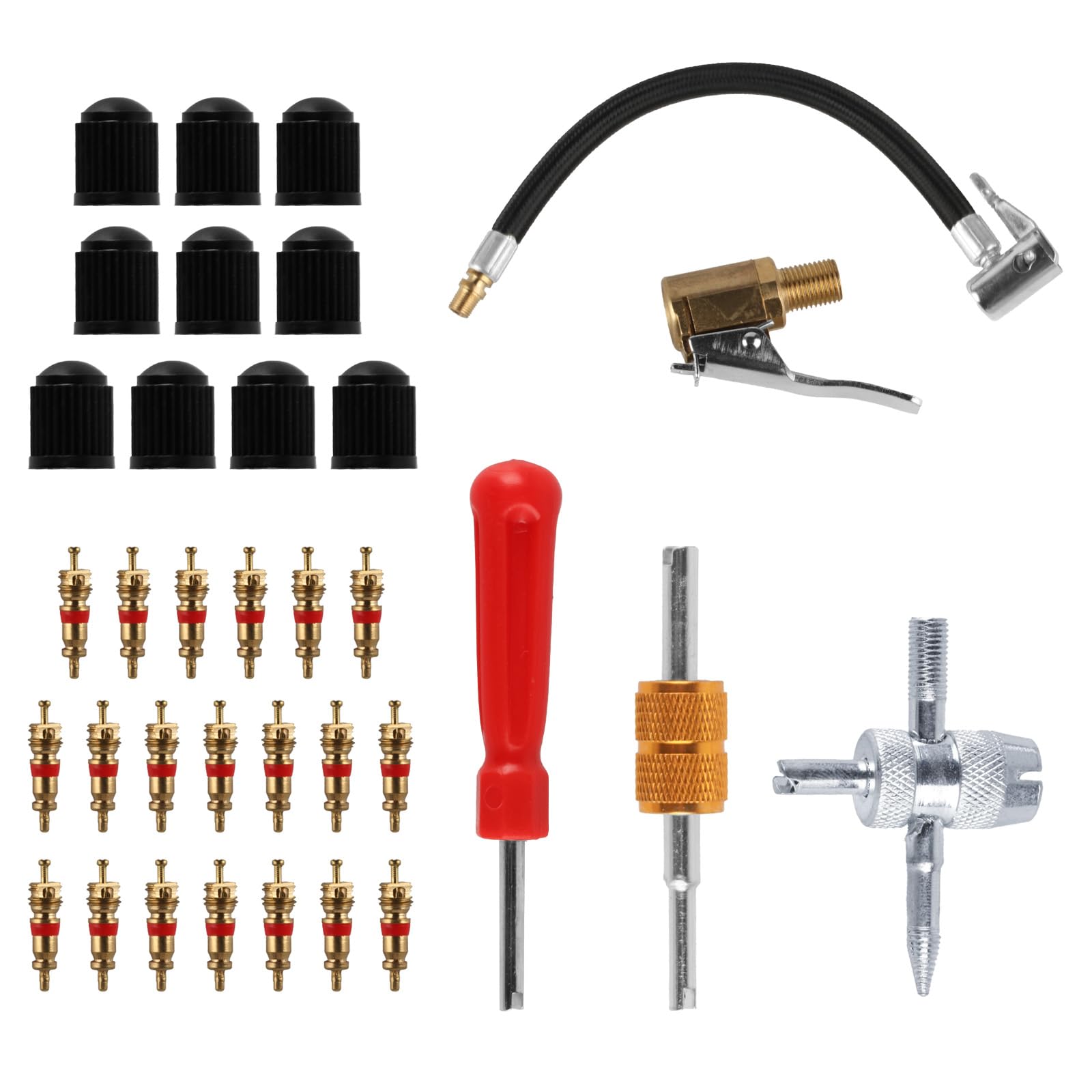 Kit Strumento Rimozione Nucleo Valvola Pneumatici In Acciaio Inox – Chiave Per Valvole Auto, Camper E Bici, Con 6 Nuclei Di Ricambio