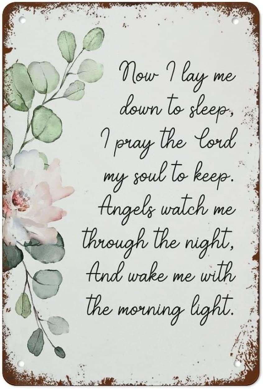 SMAZDFXX Now I Lay Me Down to Sleep Metal Signs Vintage Kids Room Nursery Art Prayer Wall Decor Retro Poster Tin Sign Funny Decorations for Home Coffee Living Plaque 8"x12"