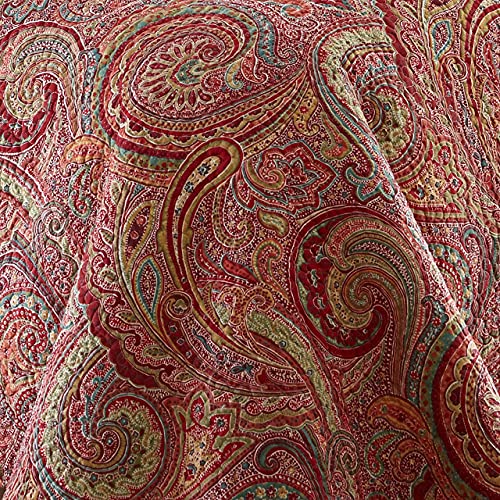 Levtex Home Spruce Red Quilt Set - Full/Queen Quilt + Two Standard Pillow Shams - Paisley Pattern In Burgundy, Red, Tan, Grey -Quilt Size (88 X 92) And Pillow Sham Size (26 X 20Ó)- Reversible -Cotton #TOP2