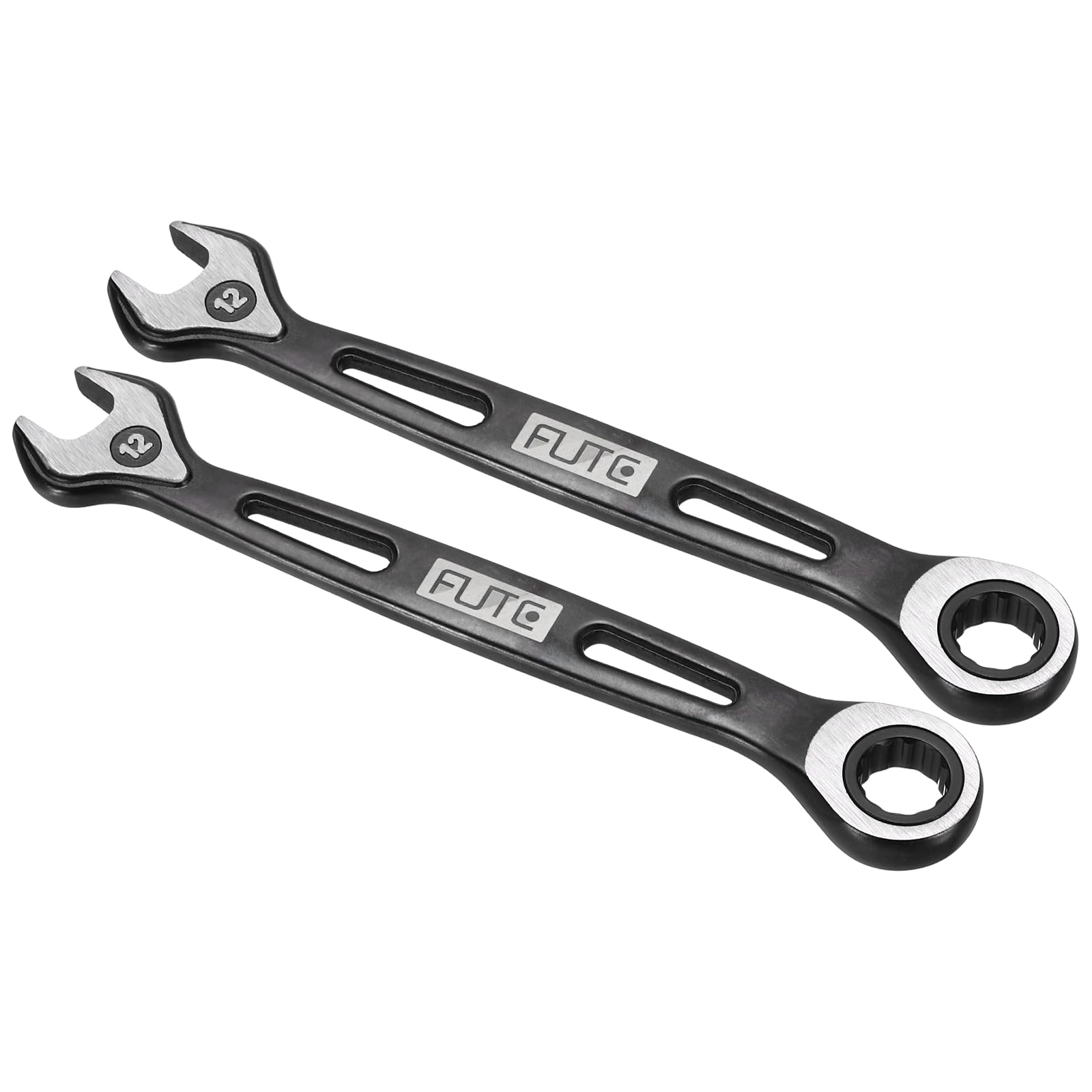 sourcing map 2Pcs Ratcheting Combination Wrench 12mm Stubby Wrench Metric High Carbon Steel Double 12-Point Box Open-Ended Ratchet Spanner Tool for Household Garage Workshop Auto Repairs, Black
