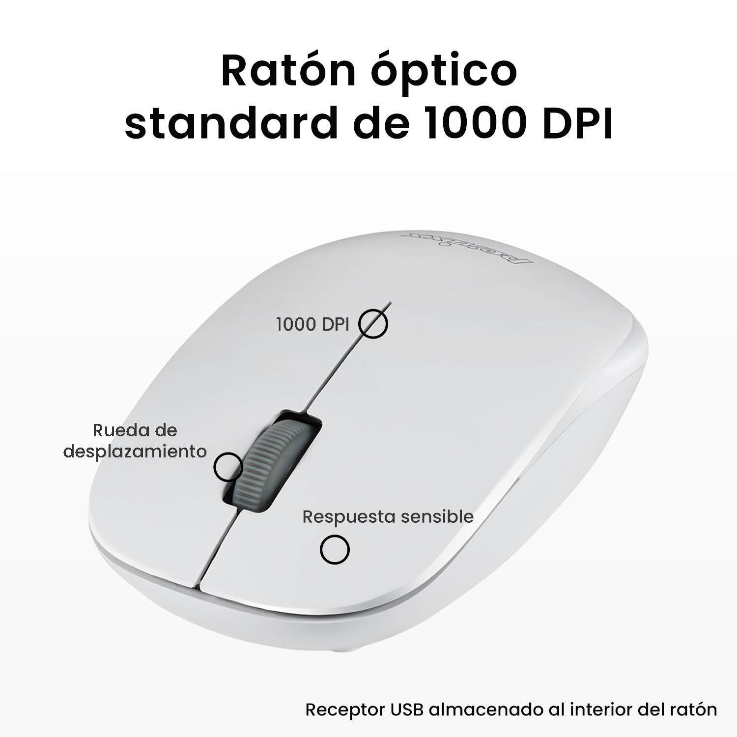 Perixx PERIDUO-712W Combo Teclado Pequeño y Ratón Inalámbrico para Windows, 2.4 GHz con Receptor USB, QWERTY Español, Blanco