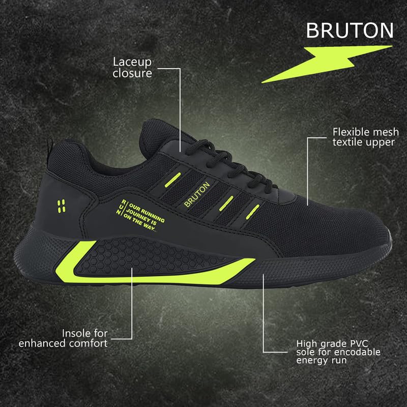 Image of 512 Men's Black /Green Mesh with Sole of PVC Sports Shoe for Running, Gym and Sports Activity