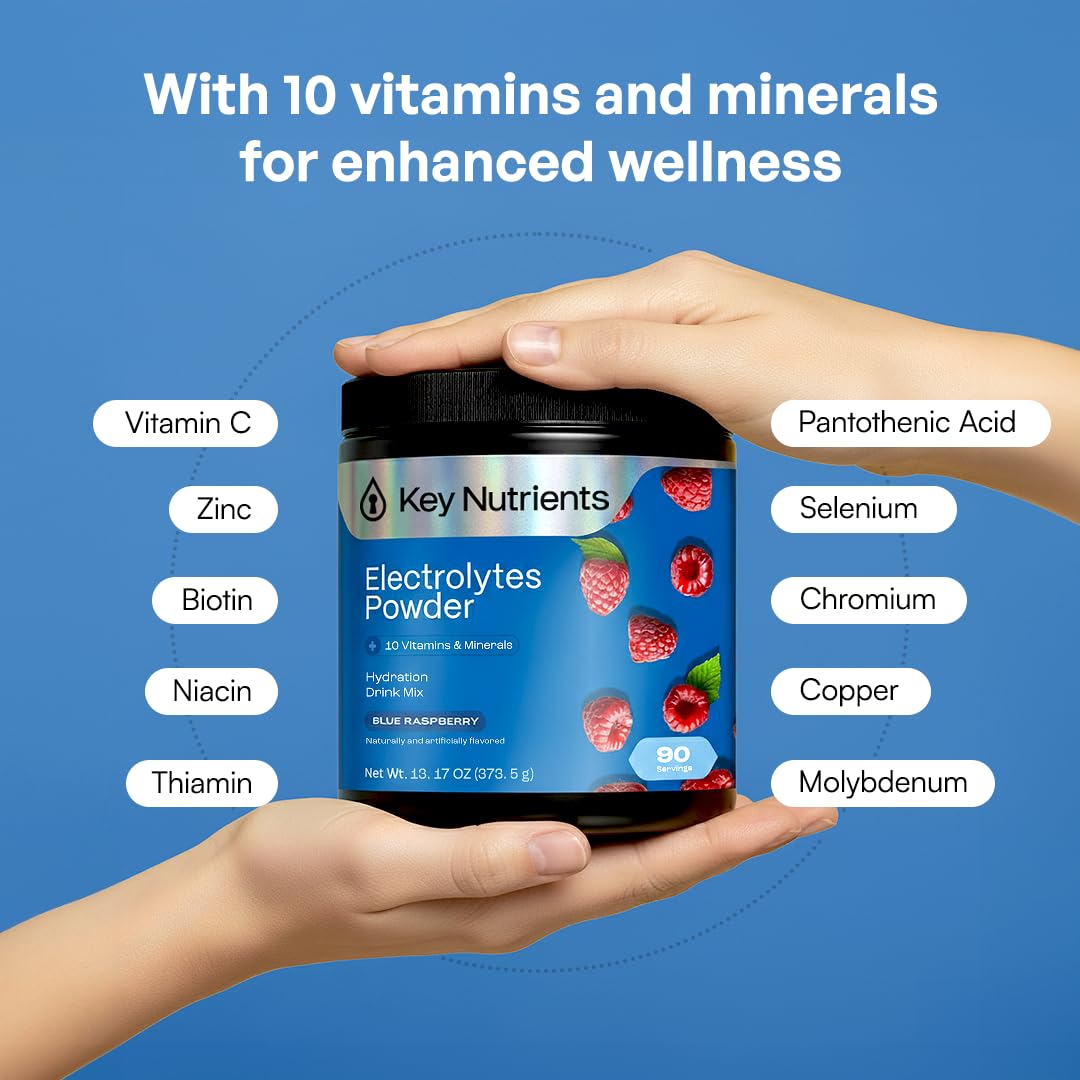KEY NUTRIENTS Multivitamin Electrolytes Powder, Blue Raspberry, 90 Servings — Amazon image 5