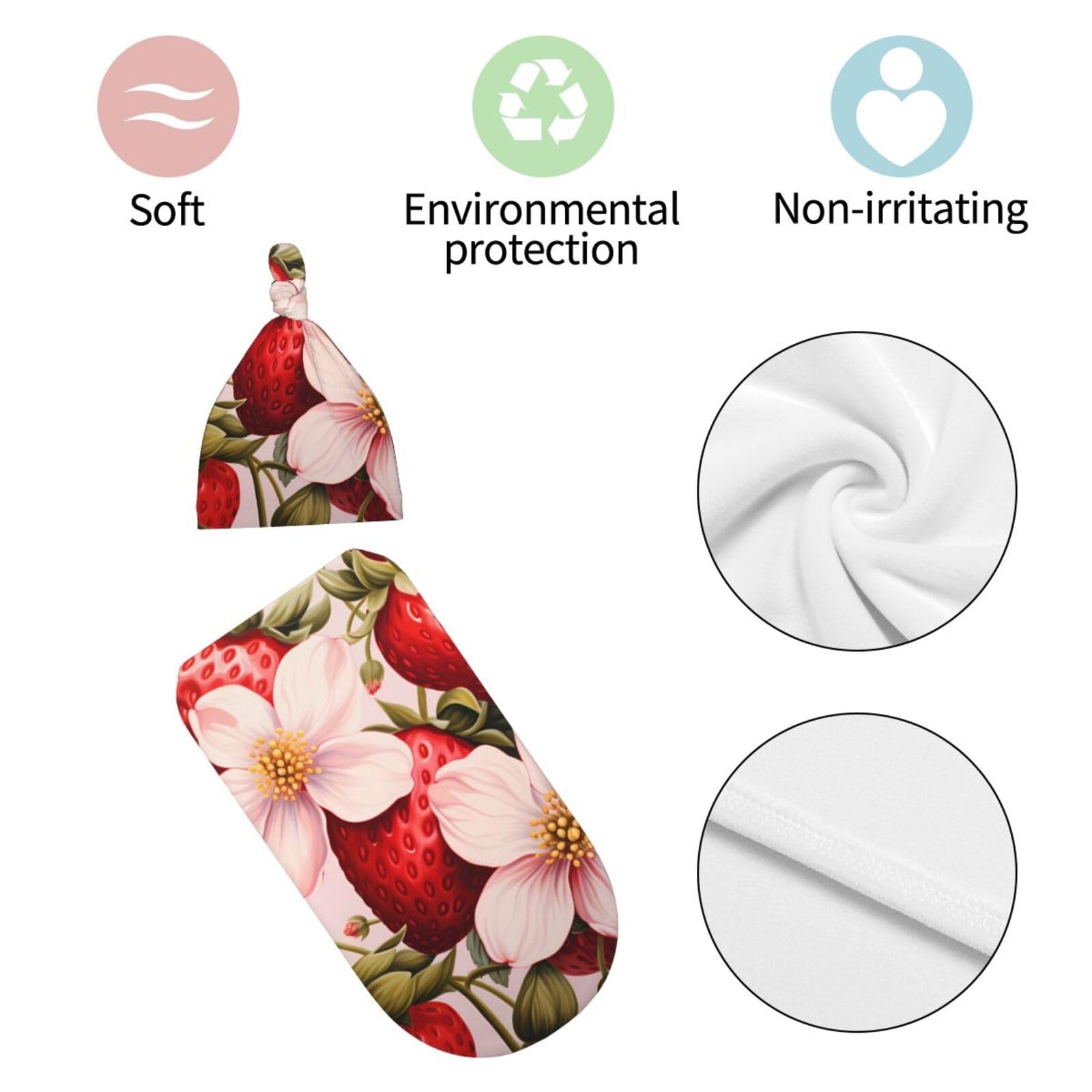 3d fragola Swaddle coperta e cappello set per neonati avvolgente accogliente per neonati bambino comfort 29x53 cm