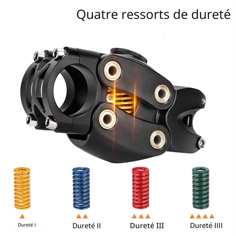 Vélo de Montagne Potence de Suspension pour vélo, Tige de Guidon de vélo Absorbant Les Chocs pour Route, Gravier, Hybride, et vélos électriques 7 degrés 90 mm Potence d'amortisseur