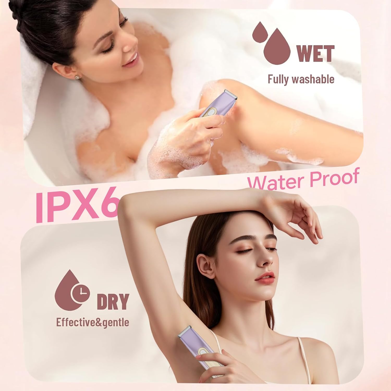 RUIM Bikini Trimmer for Women, 2-in-1 Electric Razor & Pubic Hair Remover - Painless for Sensitive Skin, IPX6 Waterproof, Cordless & USB Rechargeable for Travel, Gift for Her (Purple) - Image 5